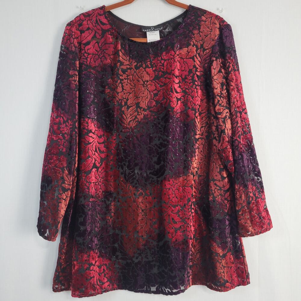 Vintage Floral Velvet Burnout Top womens size 6 Red Black 90s Y2K Whimsigoth USA